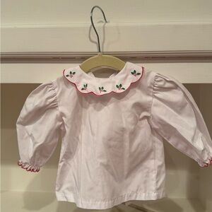 Petit Ami White Blouse with Red and Green Embroidery